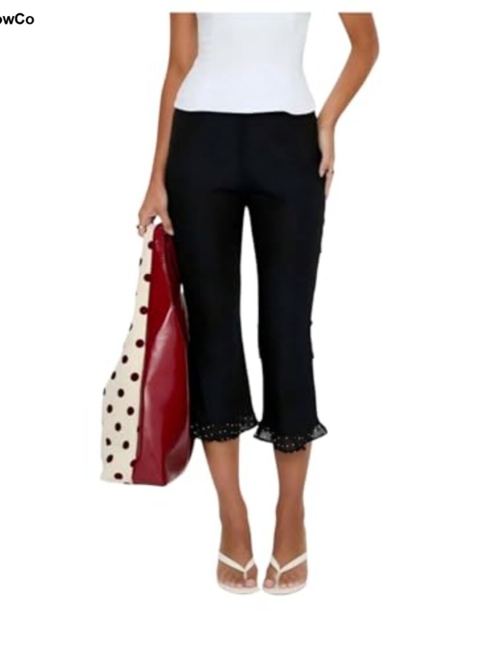 Women's Capri Leggings Ruffle Flare Polka Dots High Rise Stretchy Pull On